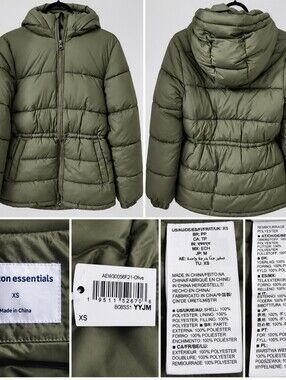 Amazon Essentials Olive Green Men's Puffer Jacket with Hood